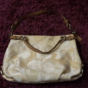 Cream Fabric Optic Coach Purse.